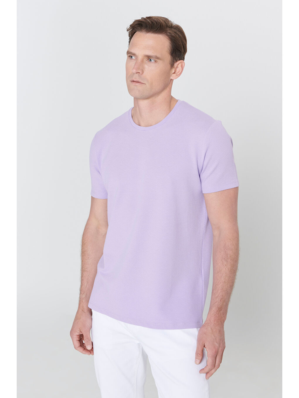 Erkek Lila Slim Fit Dar Kesim Bisiklet Yaka Kısa Kollu Yumuşak Tuşeli Basic Tişört-2
