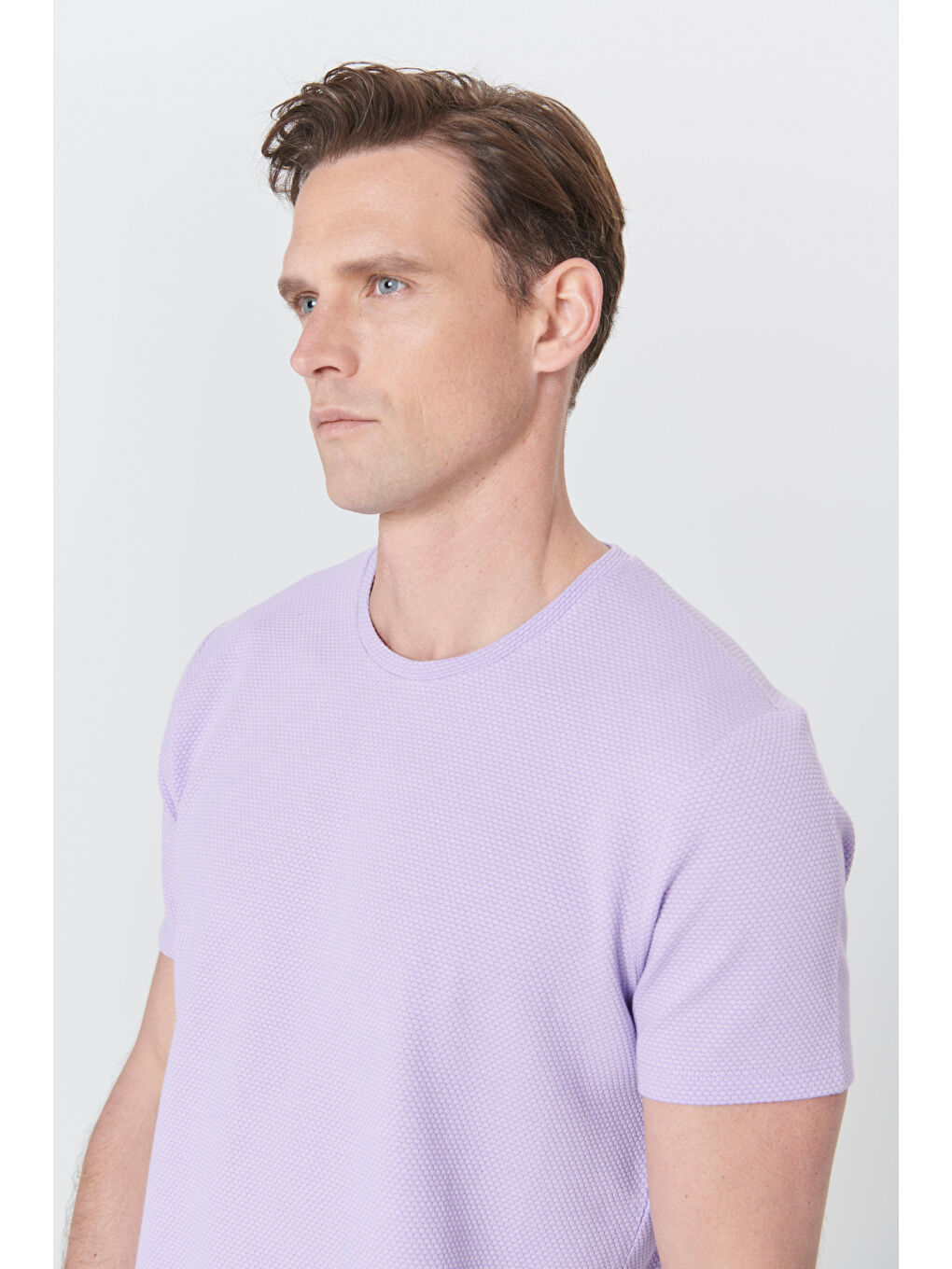 Erkek Lila Slim Fit Dar Kesim Bisiklet Yaka Kısa Kollu Yumuşak Tuşeli Basic Tişört-3