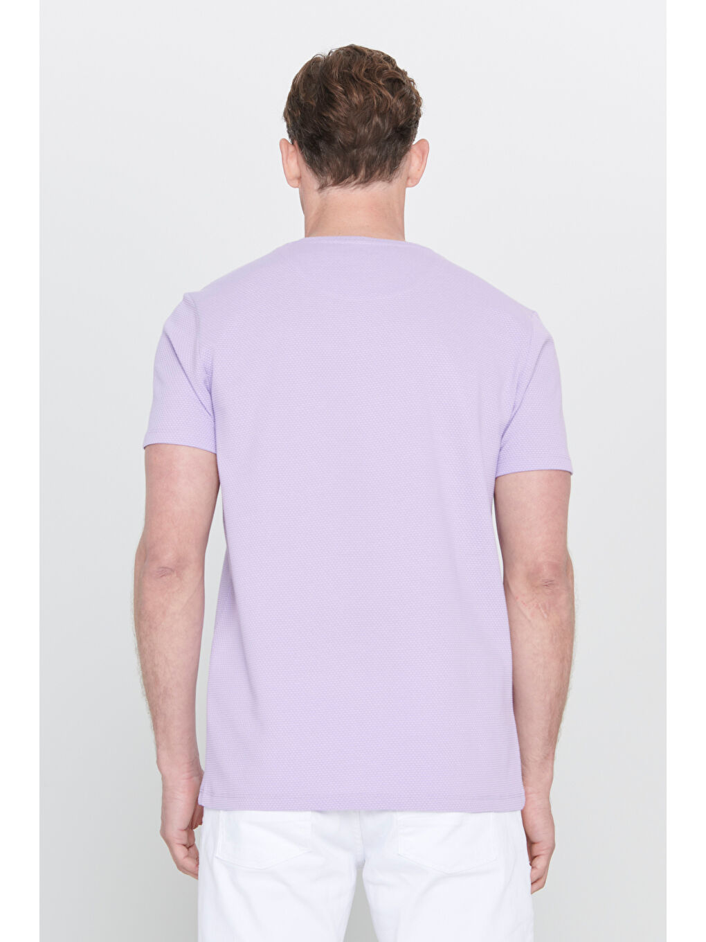 Erkek Lila Slim Fit Dar Kesim Bisiklet Yaka Kısa Kollu Yumuşak Tuşeli Basic Tişört-4