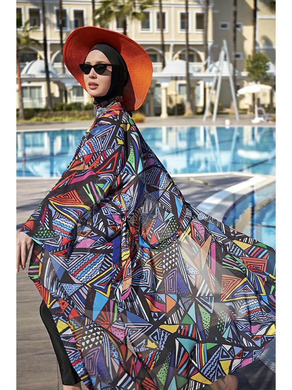 Siyah Tesettür Mayo Üzerine Tek Kaftan Kimono Pareo RP020 Alina-2