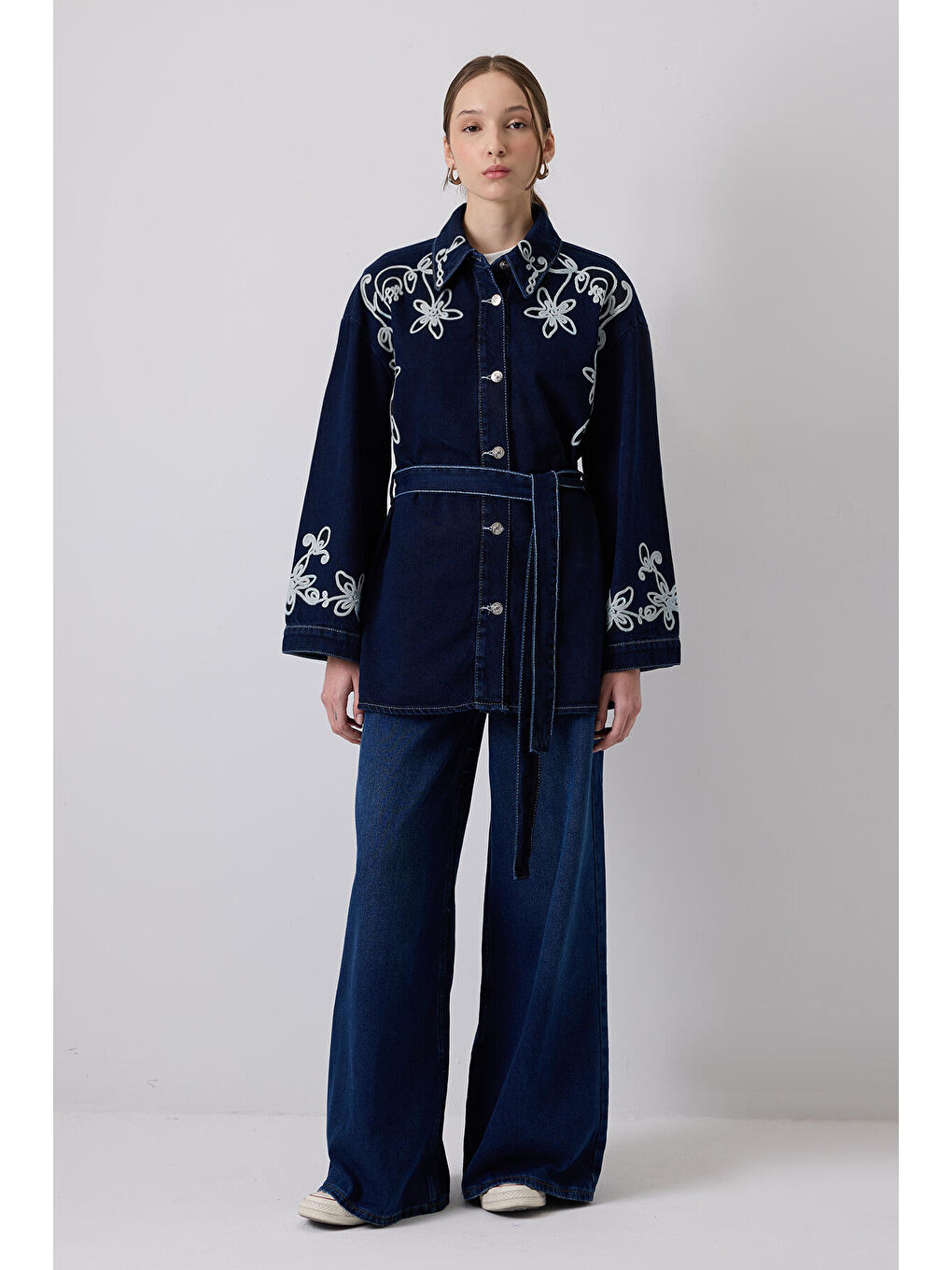 Touché Mavi Nakışlı Denim Ceket - 1