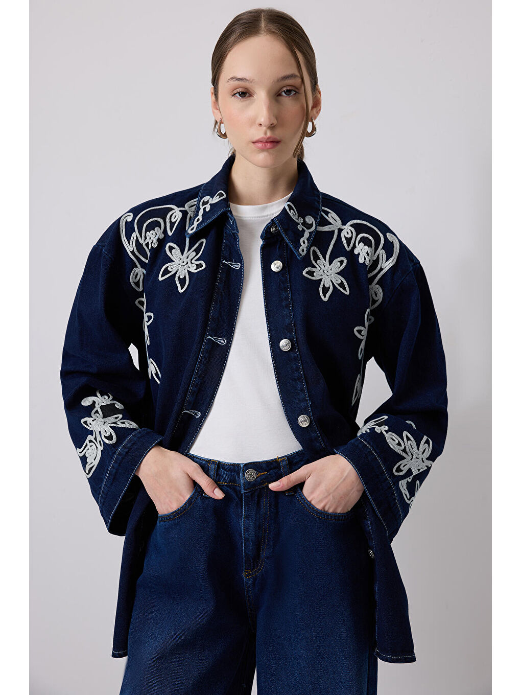 Touché Mavi Nakışlı Denim Ceket - 2