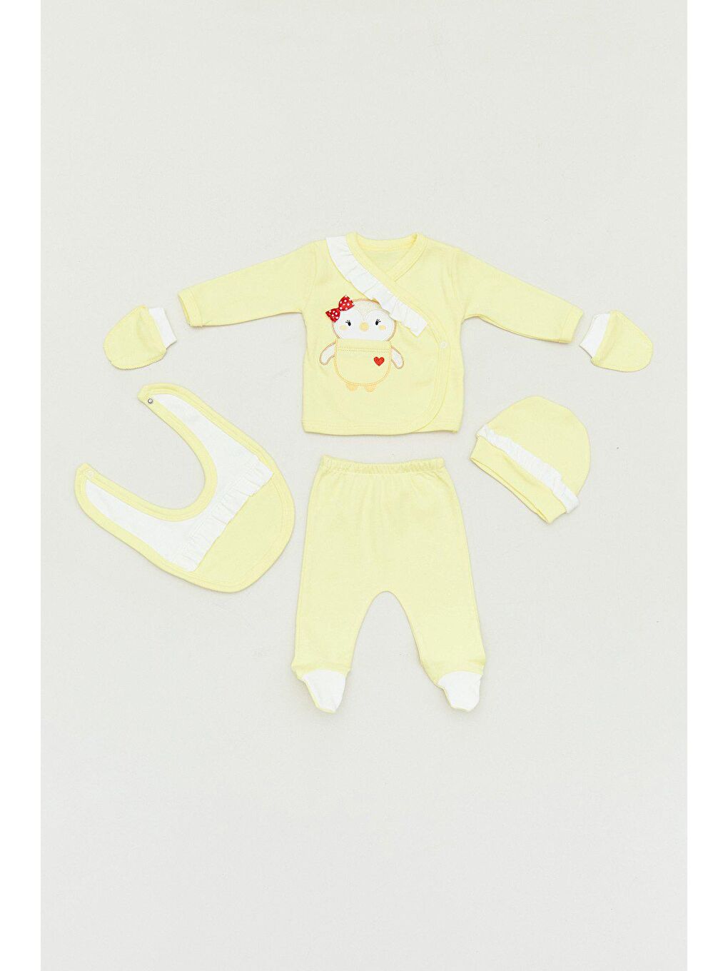 Sarı Nakışlı Fırfırlı 5 Li Kız Çocuk Takım