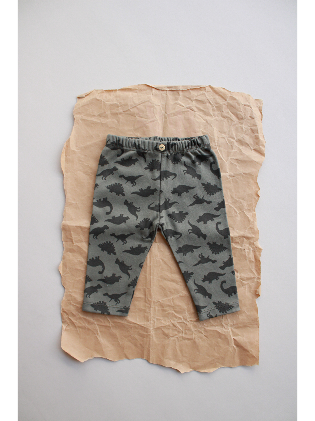 Haki Dinozor Baskılı Bebek Penye Tayt