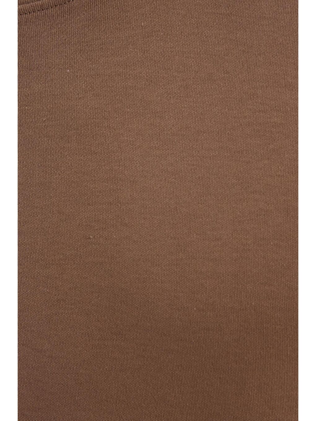 Unisex Oversize Geniş Kesim %100 Pamuk Yumuşak Dokulu Basic Bisiklet Yaka Kahverengi Tişört-5