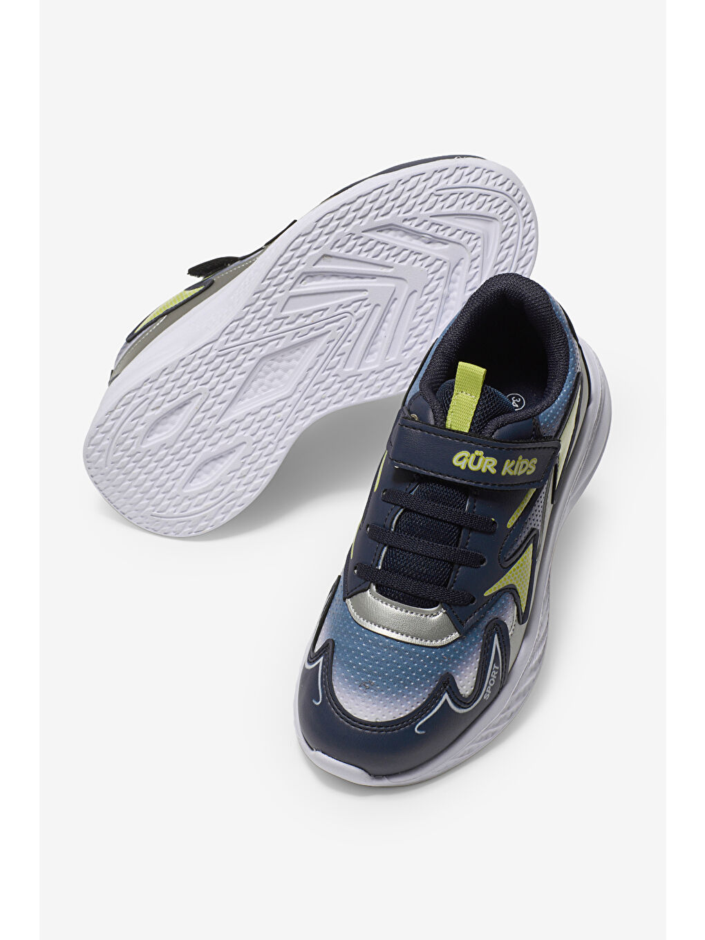 Çocuk Unisex Lacivert Sarı Eva Faylon Taban Çocuk Unısex Cırtlı Lastik Bağcıklı Spor Ayakkabı-1
