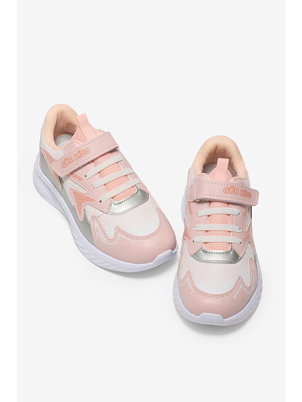 Pembe Çocuk Unisex Pudra Oranj Eva Faylon Taban Çocuk Unısex Cırtlı Lastik Bağcıklı Spor Ayakkabı