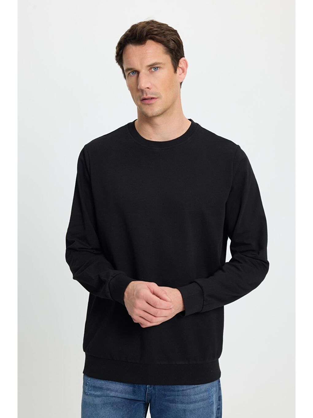 Karışık Erkek 3'Lü Siyah-Bordo-Beyaz Relax Fit Rahat Kesim %100 Pamuk 2 İplik Bisiklet Yaka Sweatshirt-1