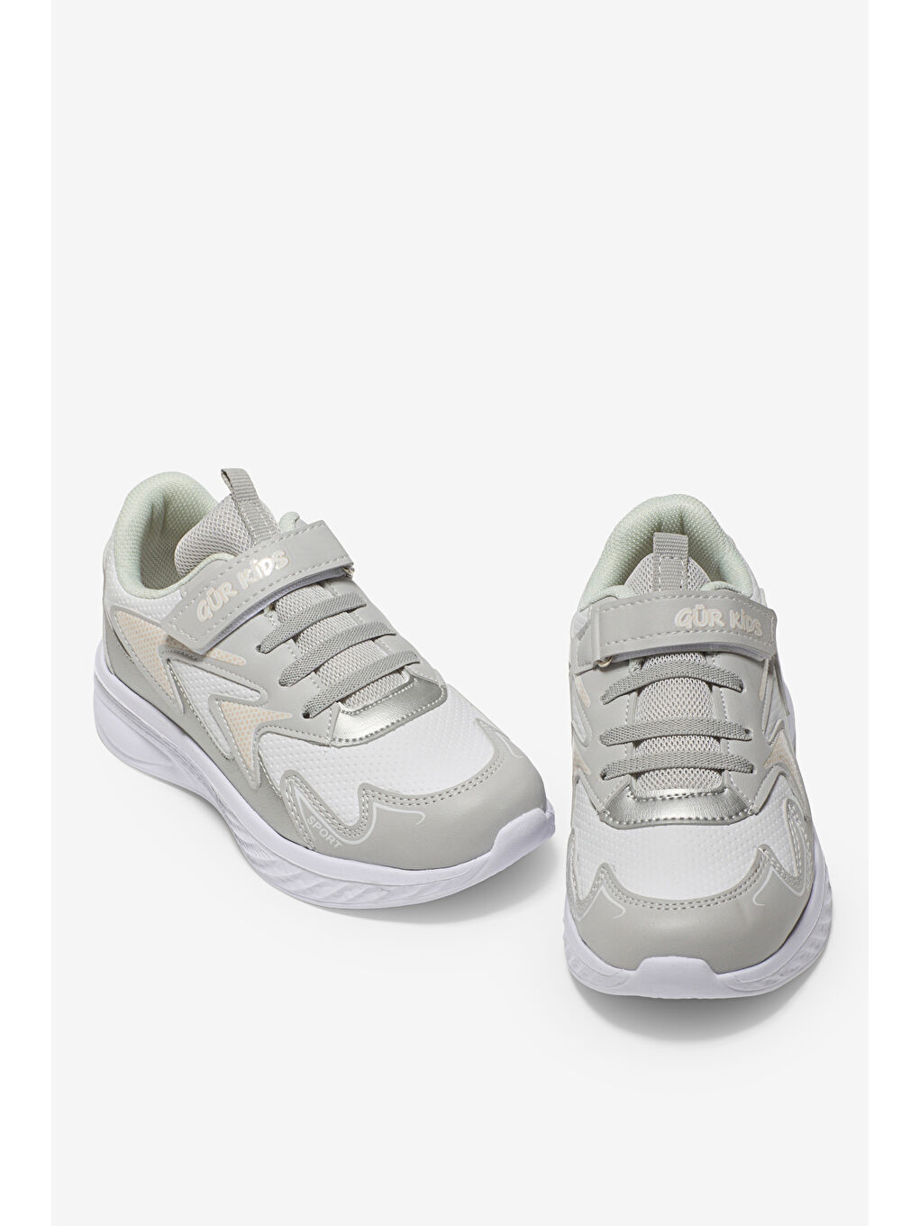 Çocuk Unisex Gri Pembe Eva Faylon Taban Çocuk Unısex Cırtlı Lastik Bağcıklı Spor Ayakkabı