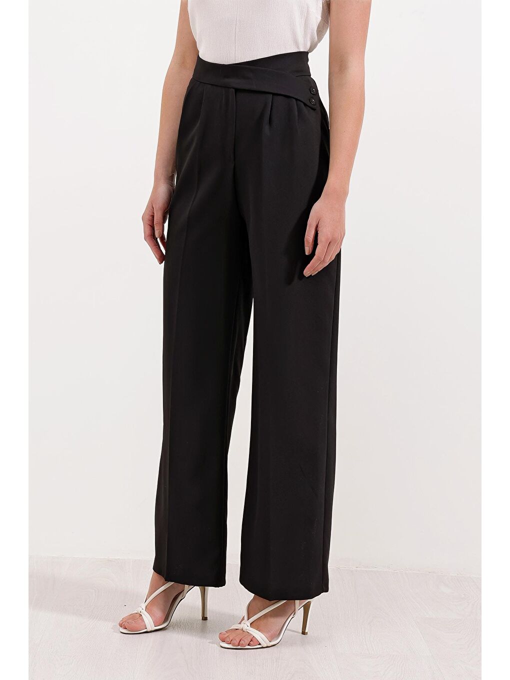 Kadın Siyah Yüksek Bel Palazzo Pantolon 6646-1