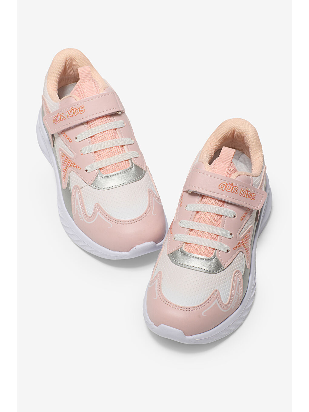 Pembe Çocuk Unisex Pudra Oranj Eva Faylon Taban Çocuk Unısex Cırtlı Lastik Bağcıklı Spor Ayakkabı-1