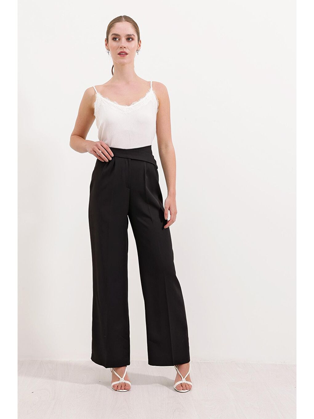 Kadın Siyah Yüksek Bel Palazzo Pantolon 6646-4