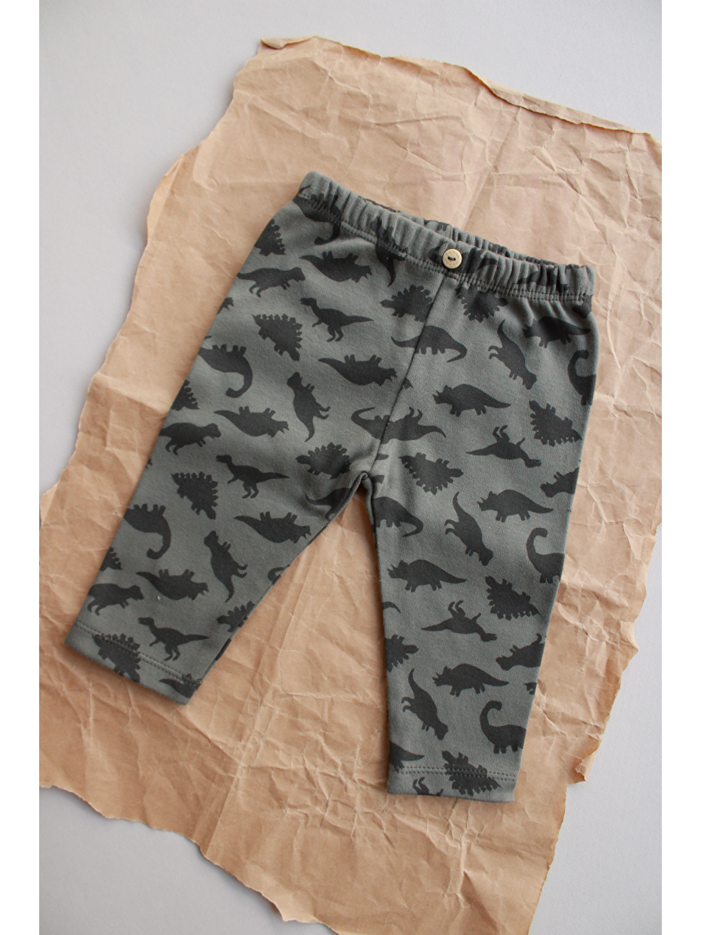 Haki Dinozor Baskılı Bebek Penye Tayt-2