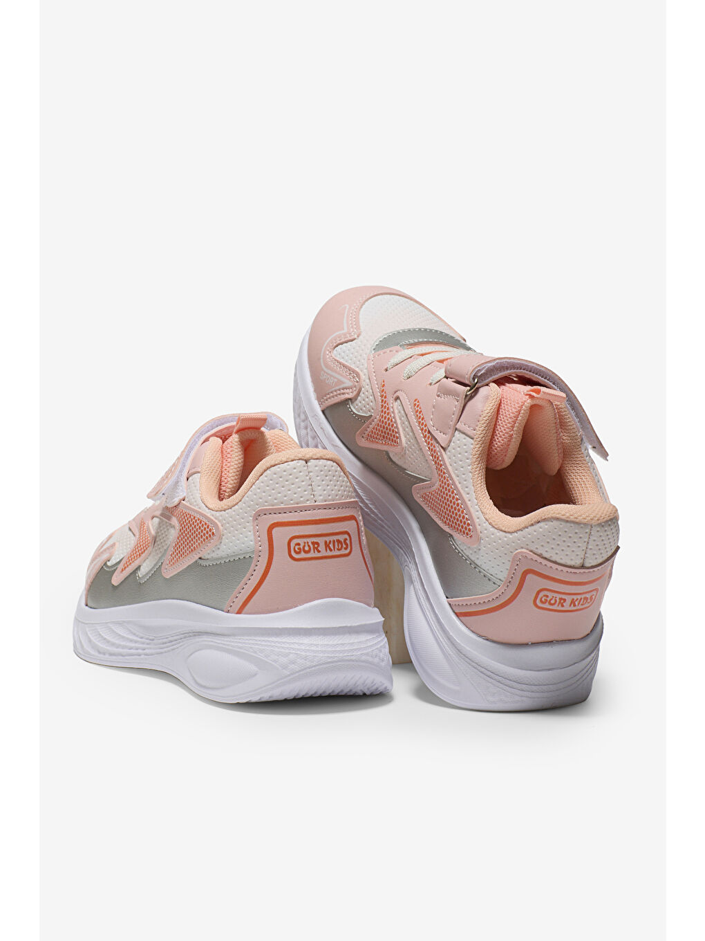 Pembe Çocuk Unisex Pudra Oranj Eva Faylon Taban Çocuk Unısex Cırtlı Lastik Bağcıklı Spor Ayakkabı-2