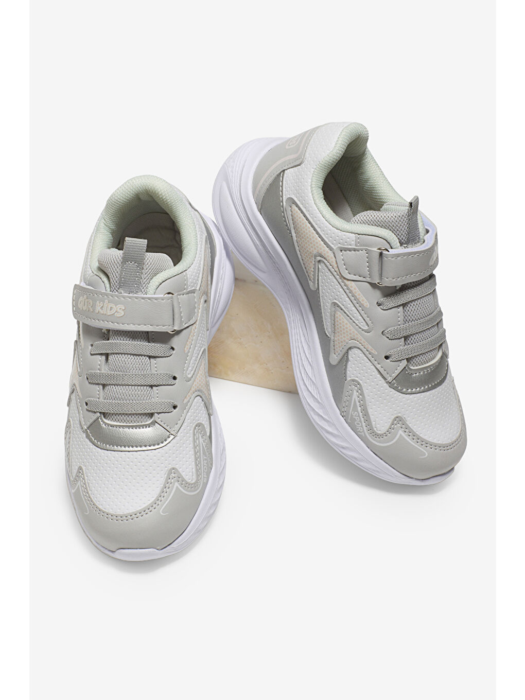 Çocuk Unisex Gri Pembe Eva Faylon Taban Çocuk Unısex Cırtlı Lastik Bağcıklı Spor Ayakkabı-2