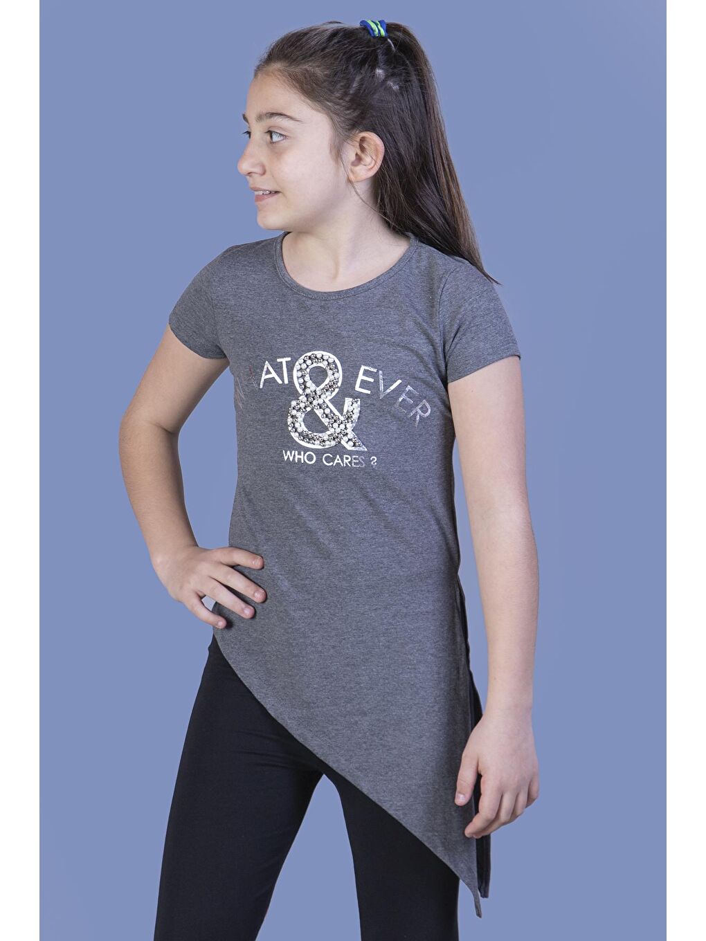 Toontoykids Antrasit Kız Çocuk T-Shirt What Baskı