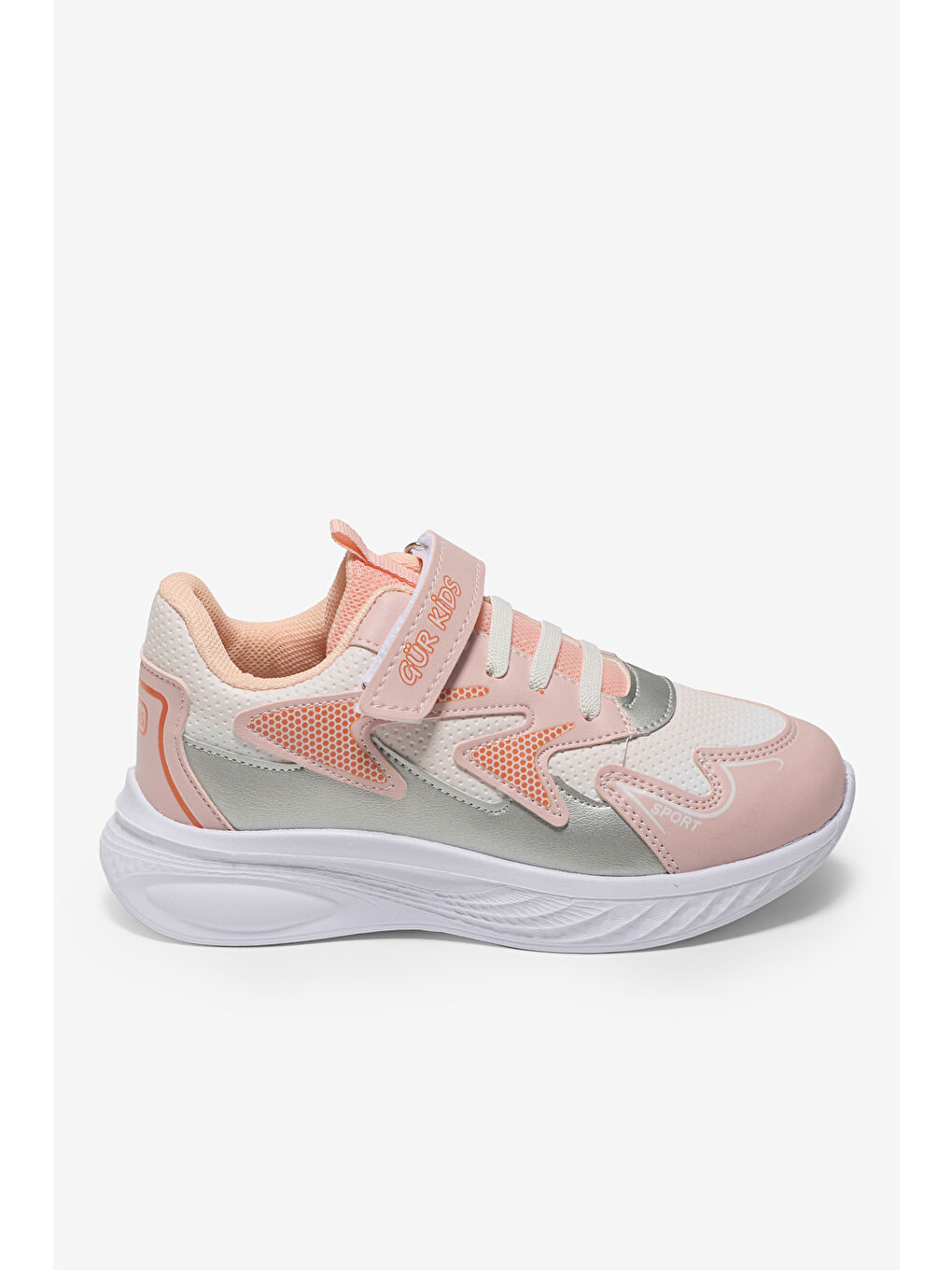 Pembe Çocuk Unisex Pudra Oranj Eva Faylon Taban Çocuk Unısex Cırtlı Lastik Bağcıklı Spor Ayakkabı-3