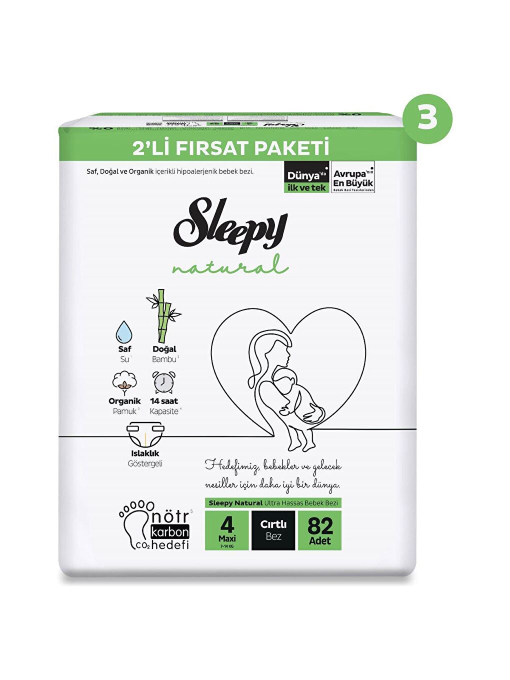 Sleepy Beyaz Natural Süper Fırsat Paketi Bebek Bezi 4 Numara Maxi 246 Adet - 1