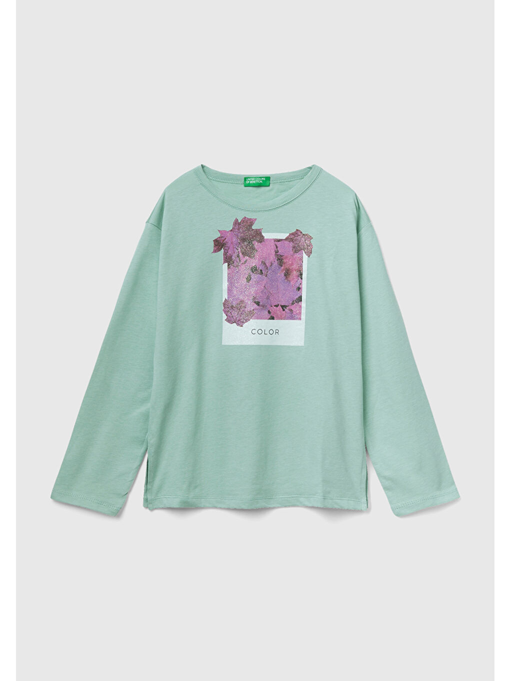 Turkuaz Kız Çocuk Su Yeşili Düşük Omuzlu Baskılı Tişört