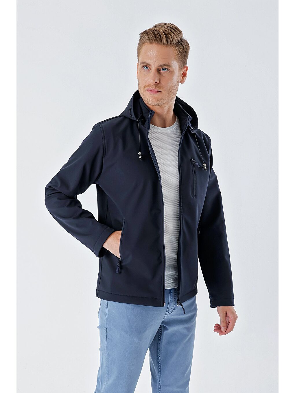 Koyu Lacivert Kapüşonlu Astarlı Slim Fit Dar Kesim Casual Mont 1007235163