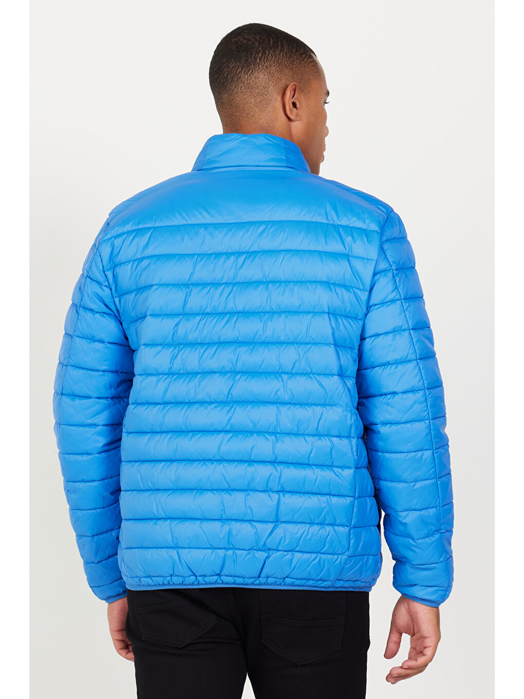 Erkek Mavi Standart Fit Normal Kesim Dik Yaka Ultra Hafif Elyaf Dolgulu Mont-4