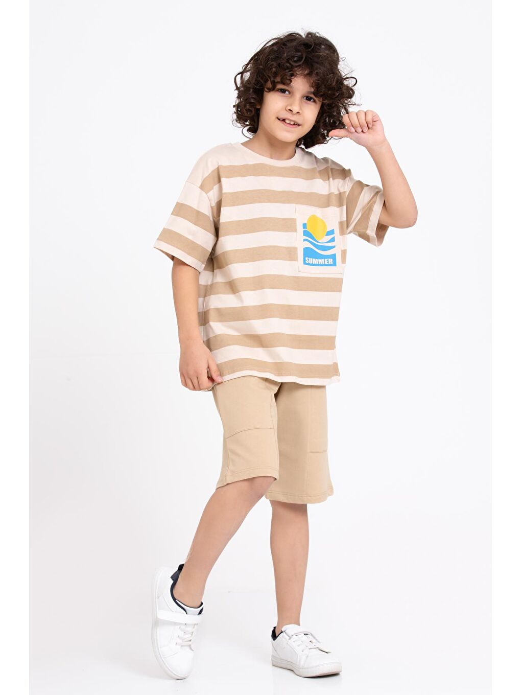 Bej Summer Baskı Şortlu 5-9 Yaş Takım - 2433-2-3