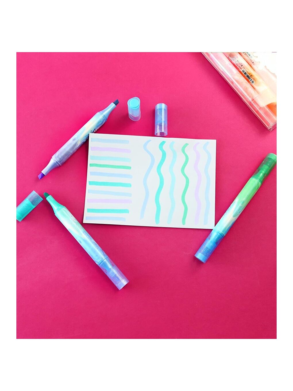 Pastel Tonlu Çift Uçlu Fosforlu Kalem Seti – 3'lü-1