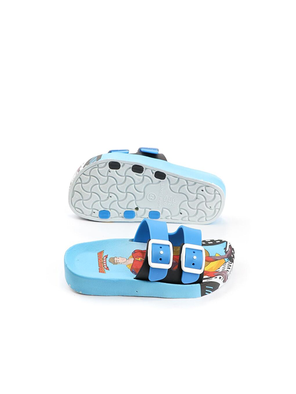 Mavi Yazlık Kaydırmaz Taban İki Toka Erkek Çocuk Terlik-3