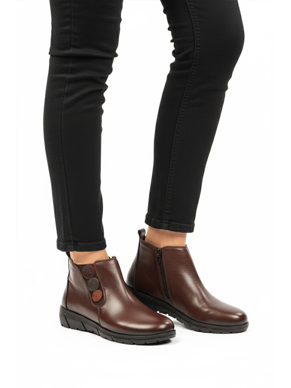 Kahverengi Kahve Hakiki Deri Anatomik Kaymaz Taban Kadın Bot Z406 Z