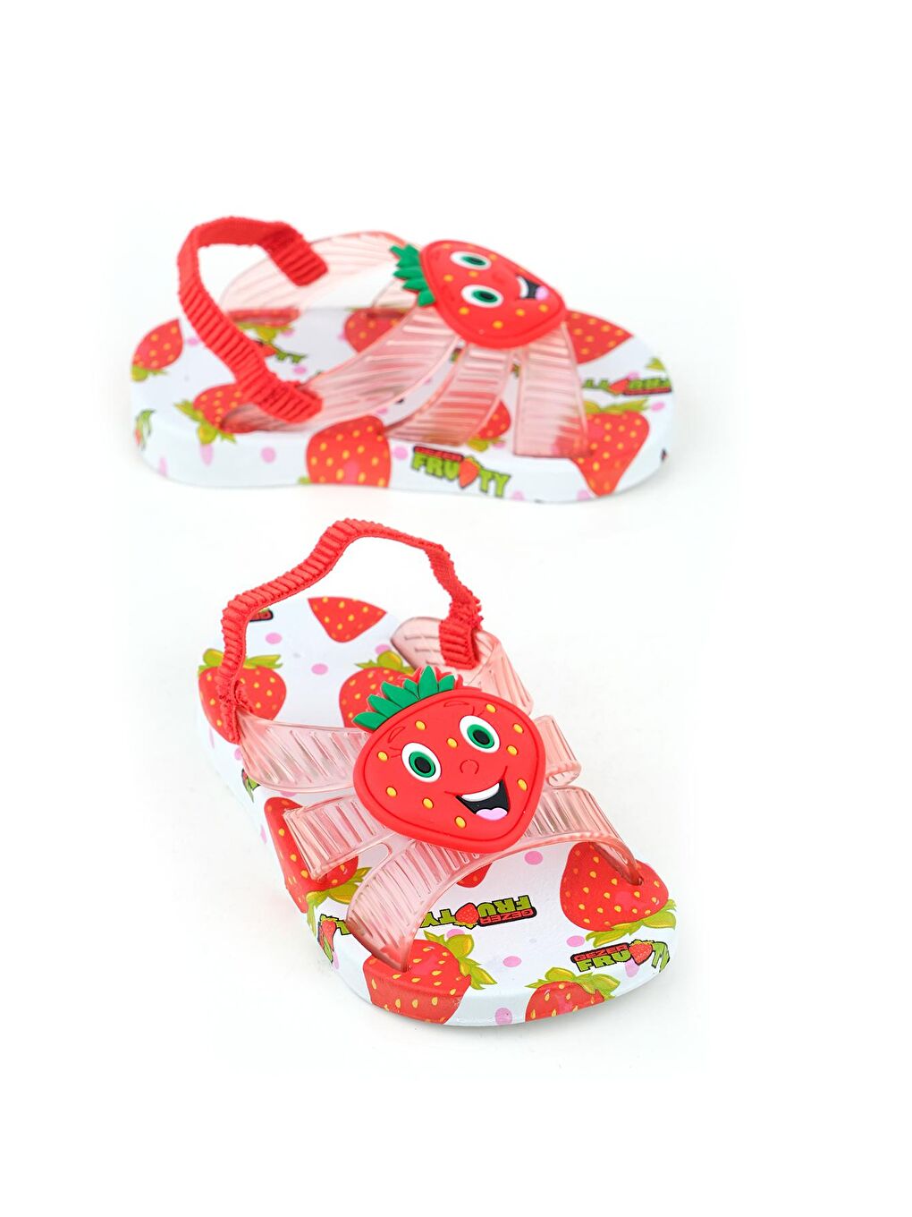 Kırmızı Yazlık Çilek Desenli Islak Zemine Uygun Kız Çocuk Terlik Sandalet
