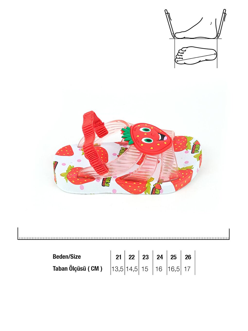 Kırmızı Yazlık Çilek Desenli Islak Zemine Uygun Kız Çocuk Terlik Sandalet-1