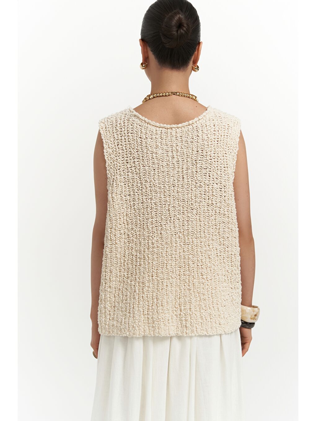 Knitle Rahat Kalıp Triko Bej Crop-3