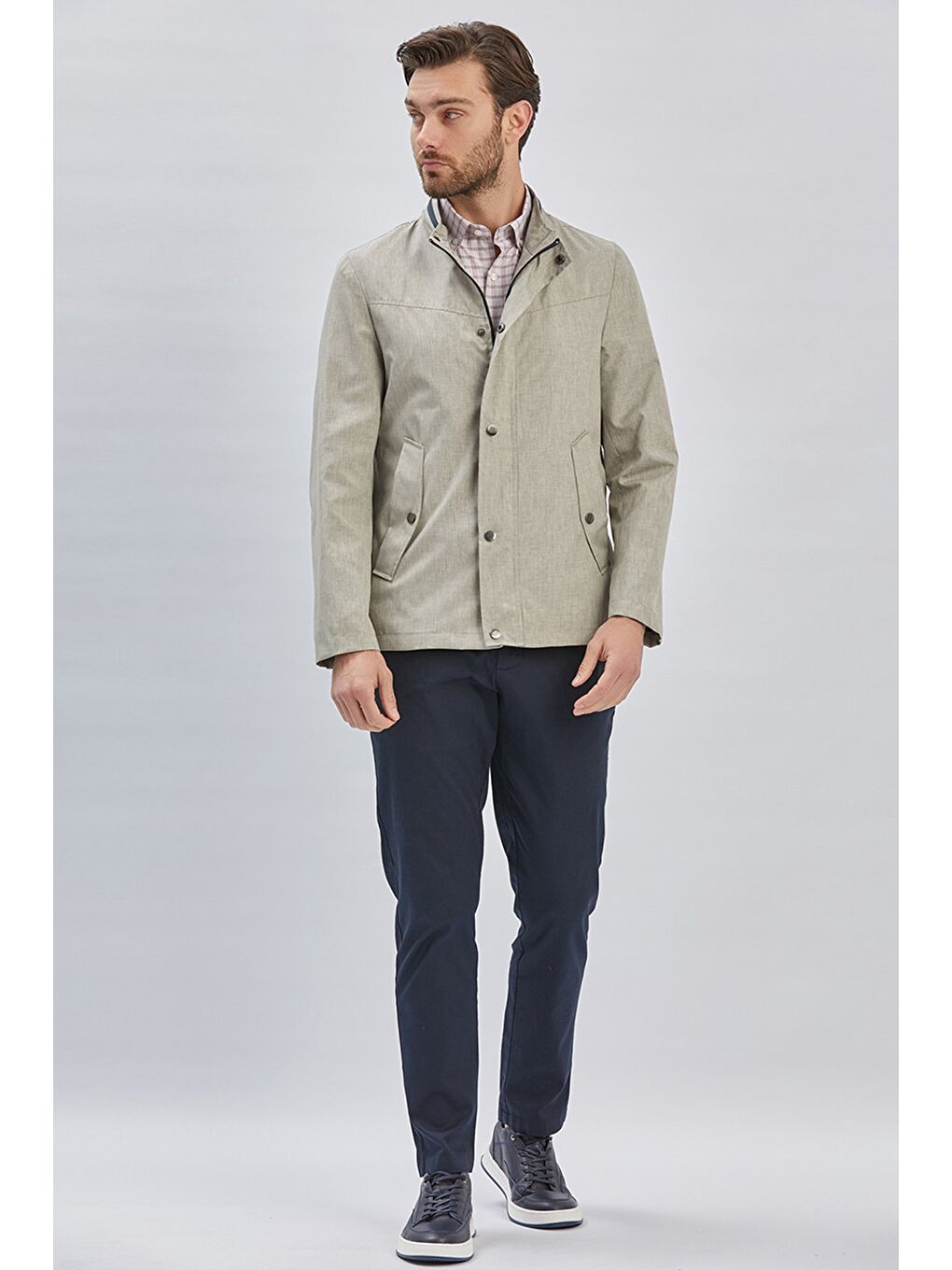 Koyu Bej Dik Yaka Yarım Astar Comfort Fit Rahat Kesim Casual Mont 1007240150-1