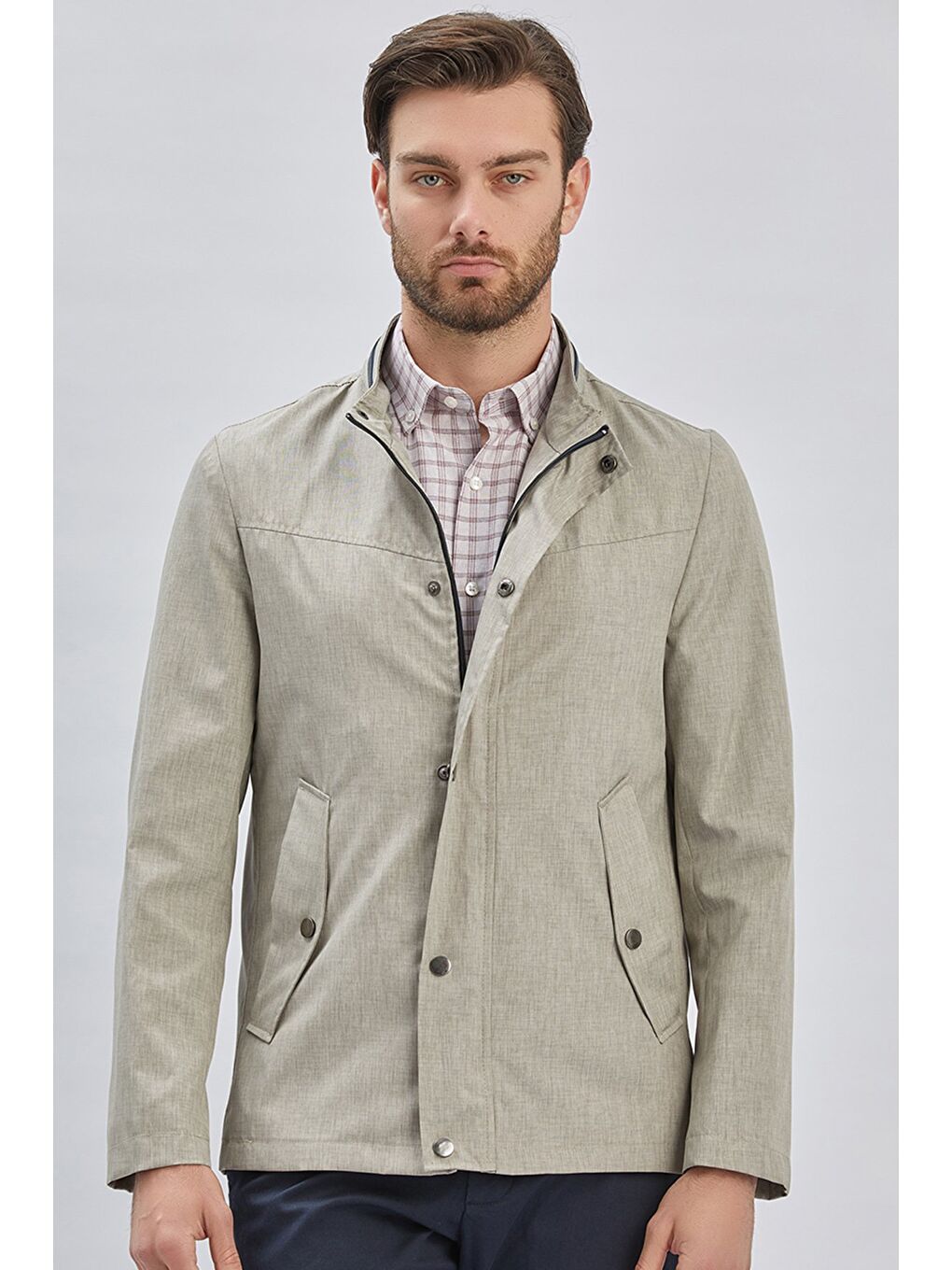 Koyu Bej Dik Yaka Yarım Astar Comfort Fit Rahat Kesim Casual Mont 1007240150-2