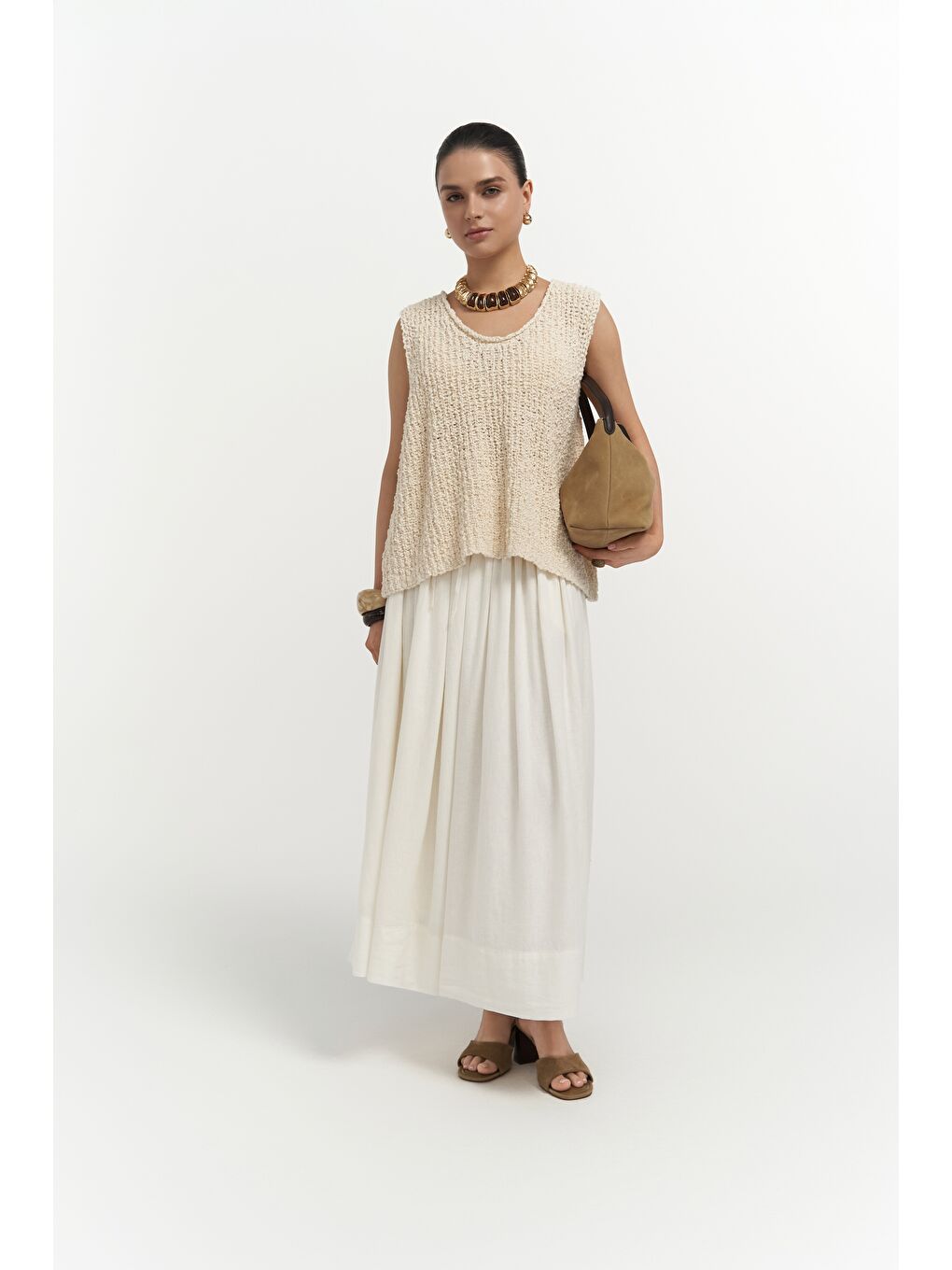 Knitle Rahat Kalıp Triko Bej Crop-6