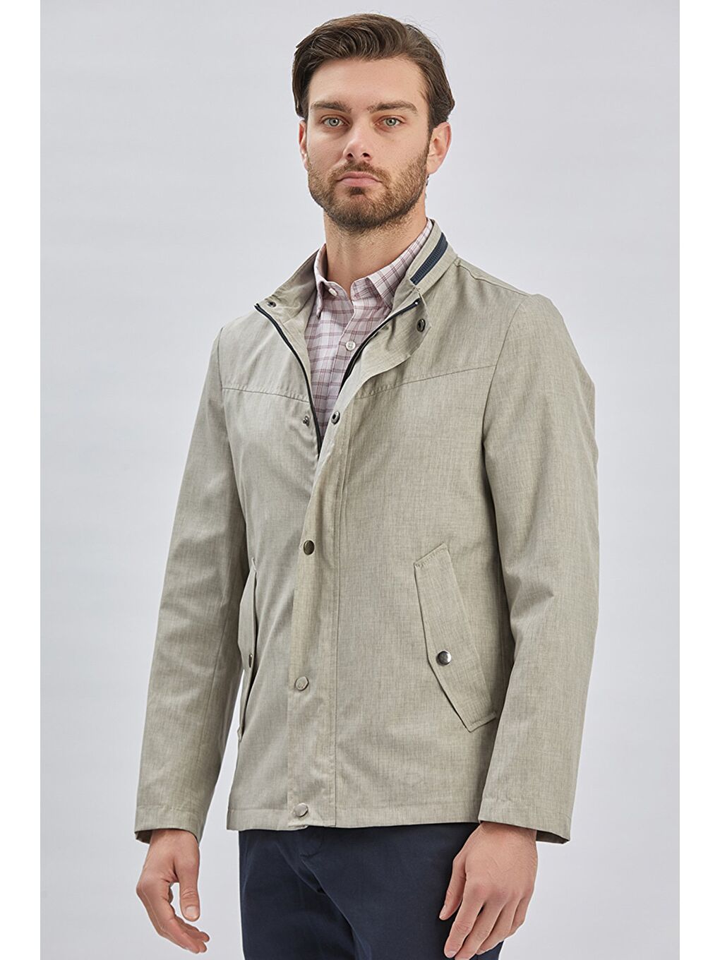 Koyu Bej Dik Yaka Yarım Astar Comfort Fit Rahat Kesim Casual Mont 1007240150-3