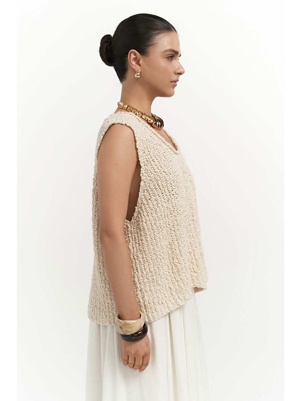 Knitle Rahat Kalıp Triko Bej Crop-7