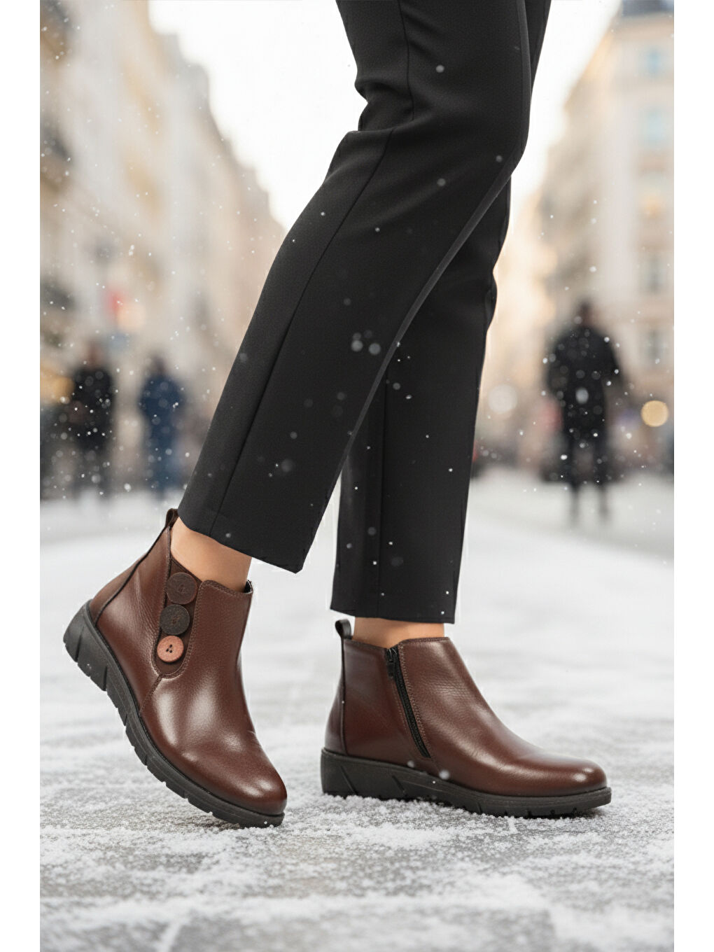 Kahverengi Kahve Hakiki Deri Anatomik Kaymaz Taban Kadın Bot Z406 Z-2