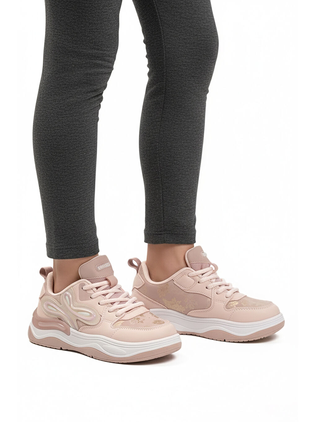 Pembe Pudra Bağcıklı Hafif Esnek Kız Çocuk Spor Ayakkabı 1990 F