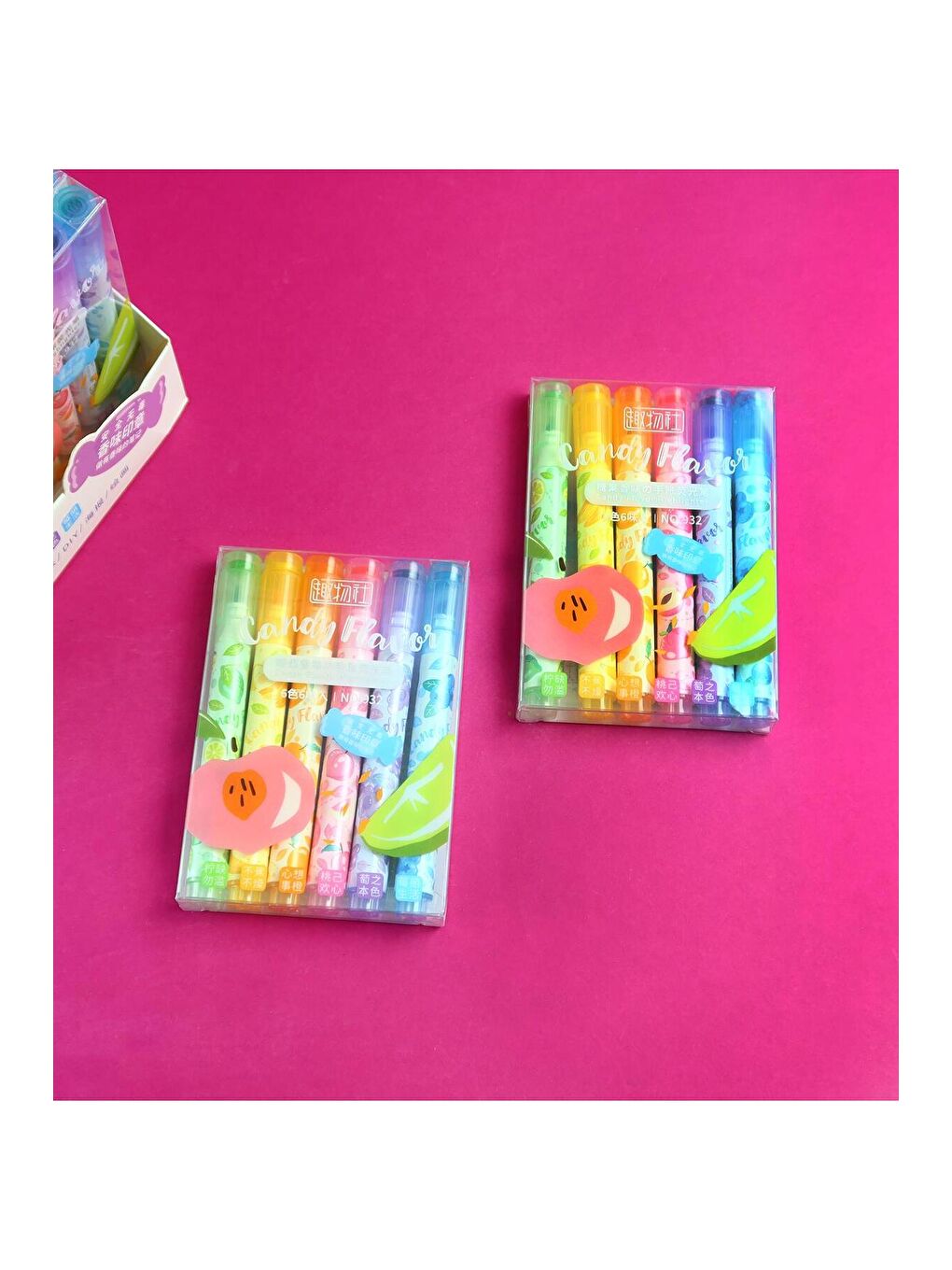 Kokulu Meyve Temalı Çift Taraflı Fosforlu Kalem Seti – 6 Renk