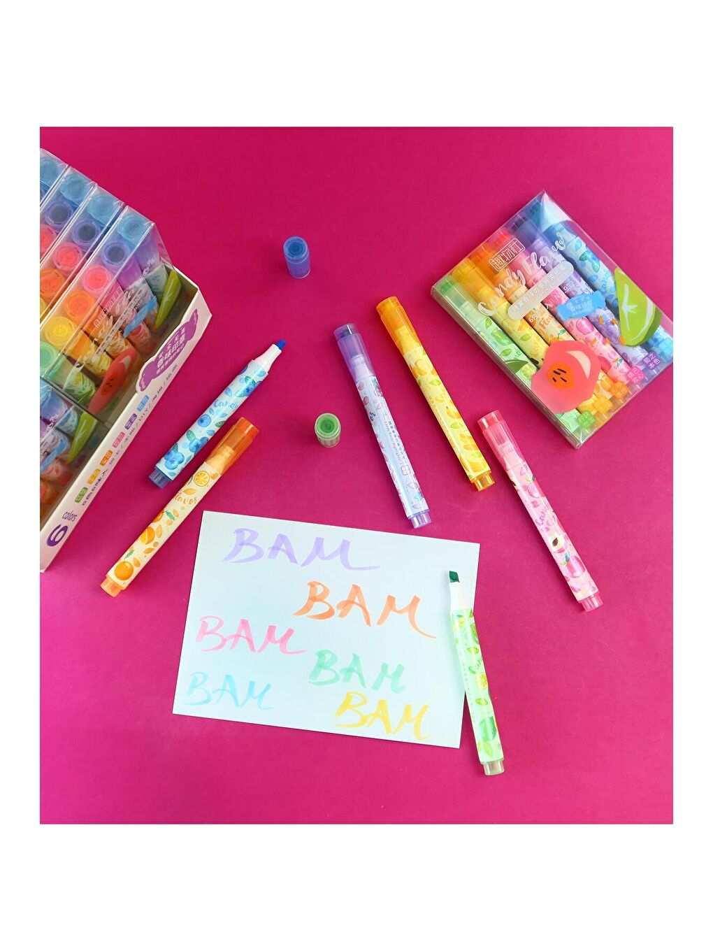 Kokulu Meyve Temalı Çift Taraflı Fosforlu Kalem Seti – 6 Renk-1