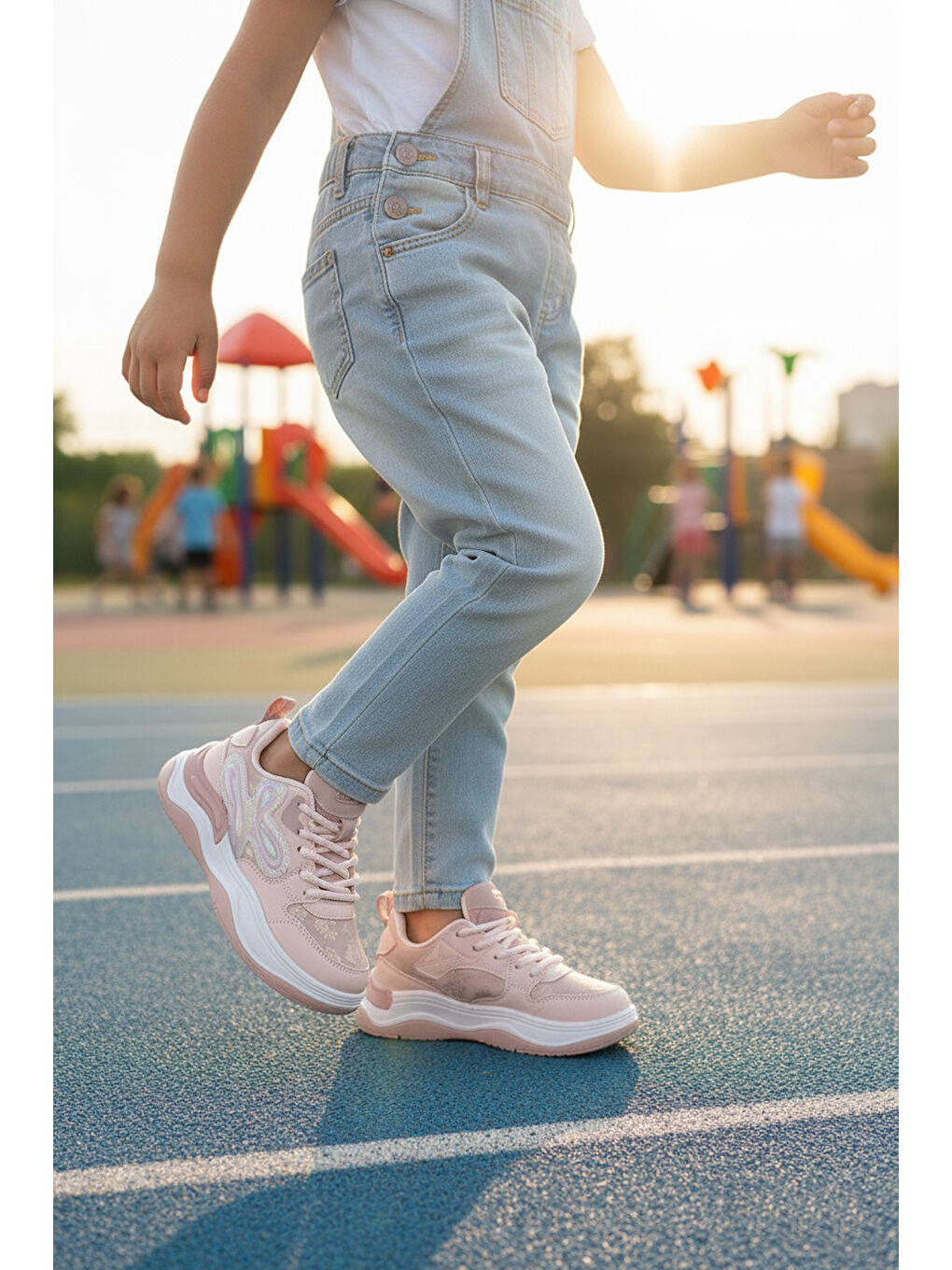 Pembe Pudra Bağcıklı Hafif Esnek Kız Çocuk Spor Ayakkabı 1990 F-2