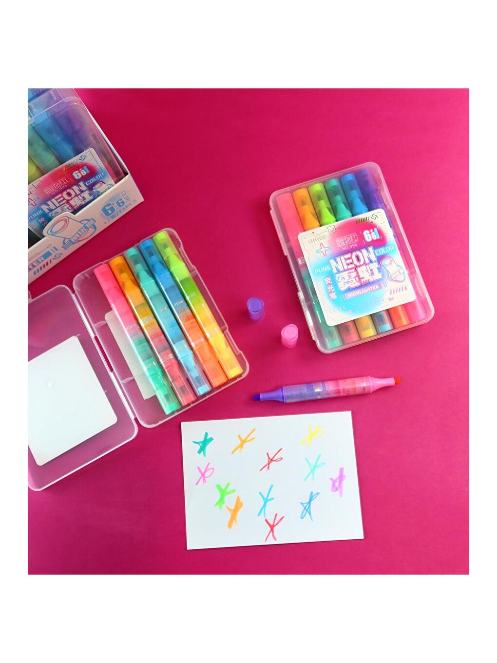 Neon Renkli Çift Taraflı Fosforlu Kalem Seti – 6 Renk-1