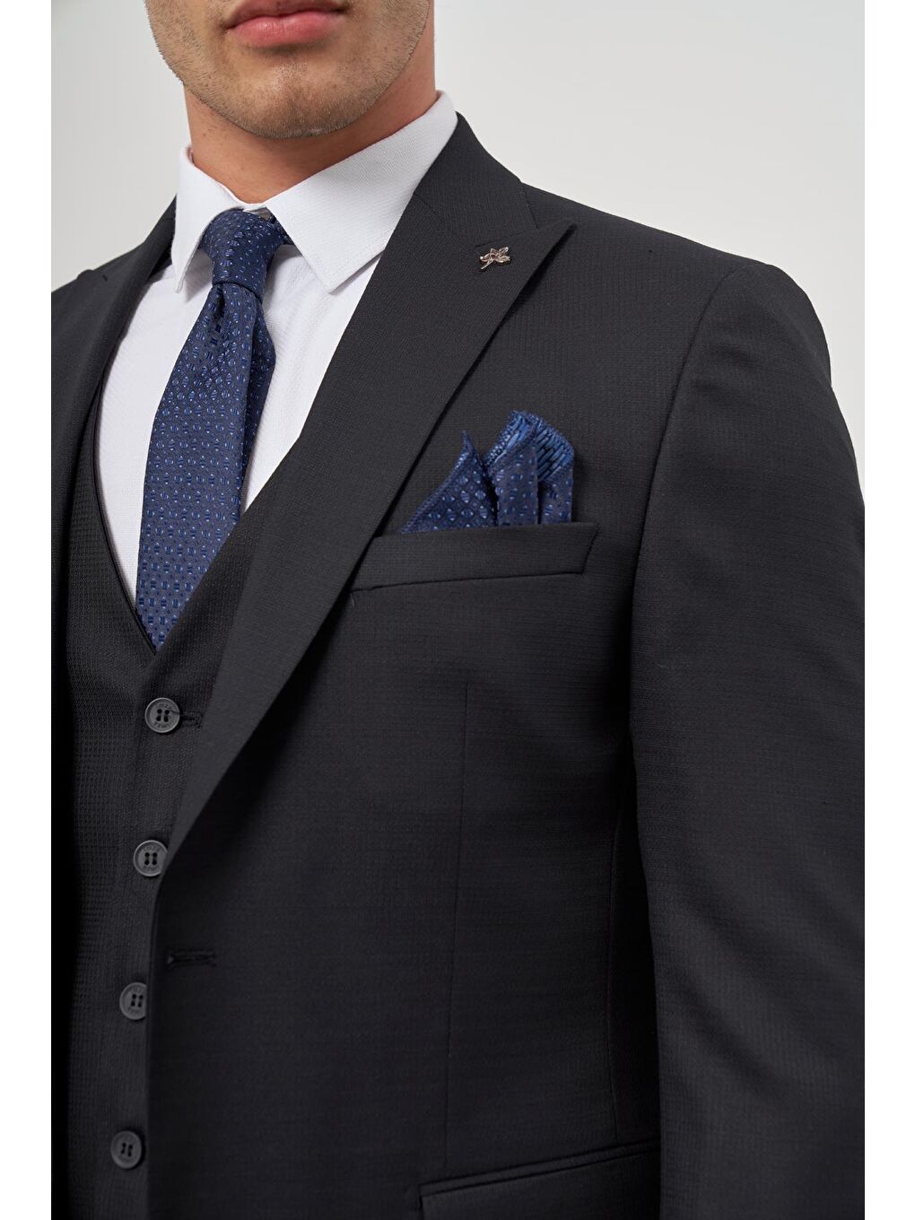 Koyu Lacivert Kılıç Yaka Yelekli 6 Drop Slim Fit Classic Takım Elbise 1001245156-5