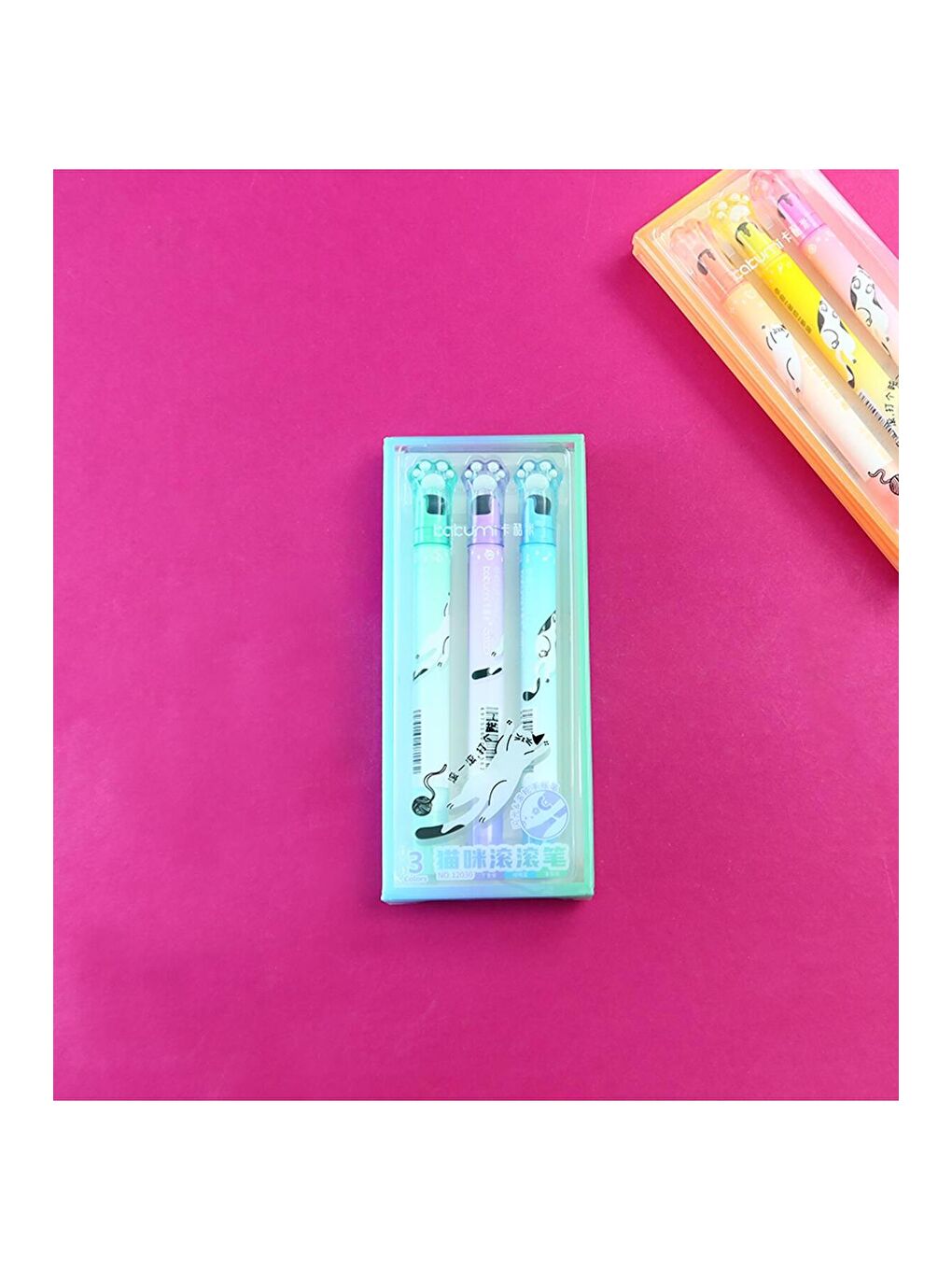 Çift Taraflı Kedi Pati Desenli Roller Kalem Seti