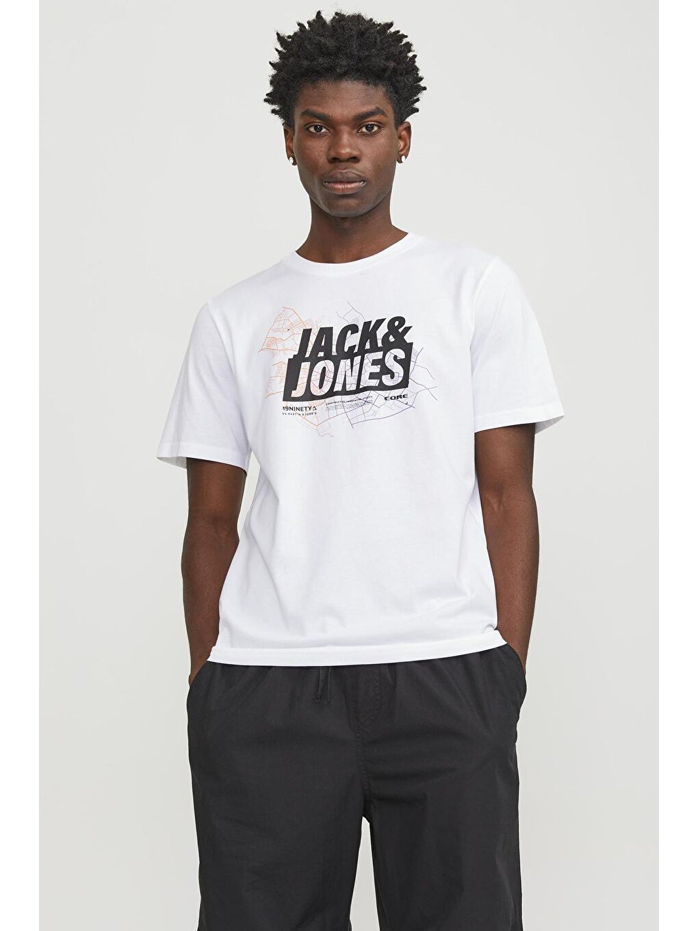 Jack & Jones Beyaz Jcomap Pamuklu Bisiklet Yaka Erkek T Shirt 12252376