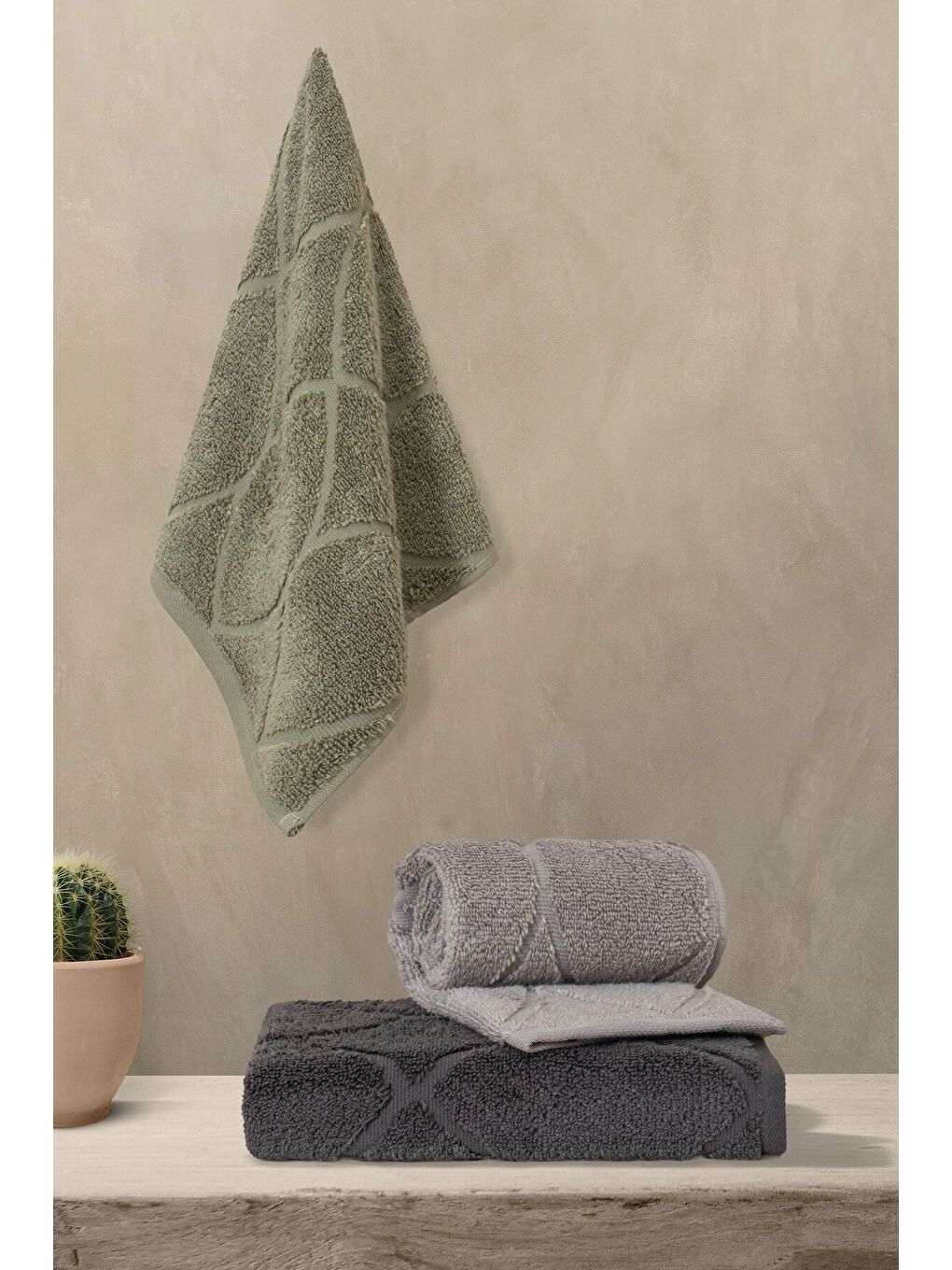 Yeşil Voli Serisi Micro Pamuk 30x50cm 3 Lü Havlu Seti V2 30X503ADET