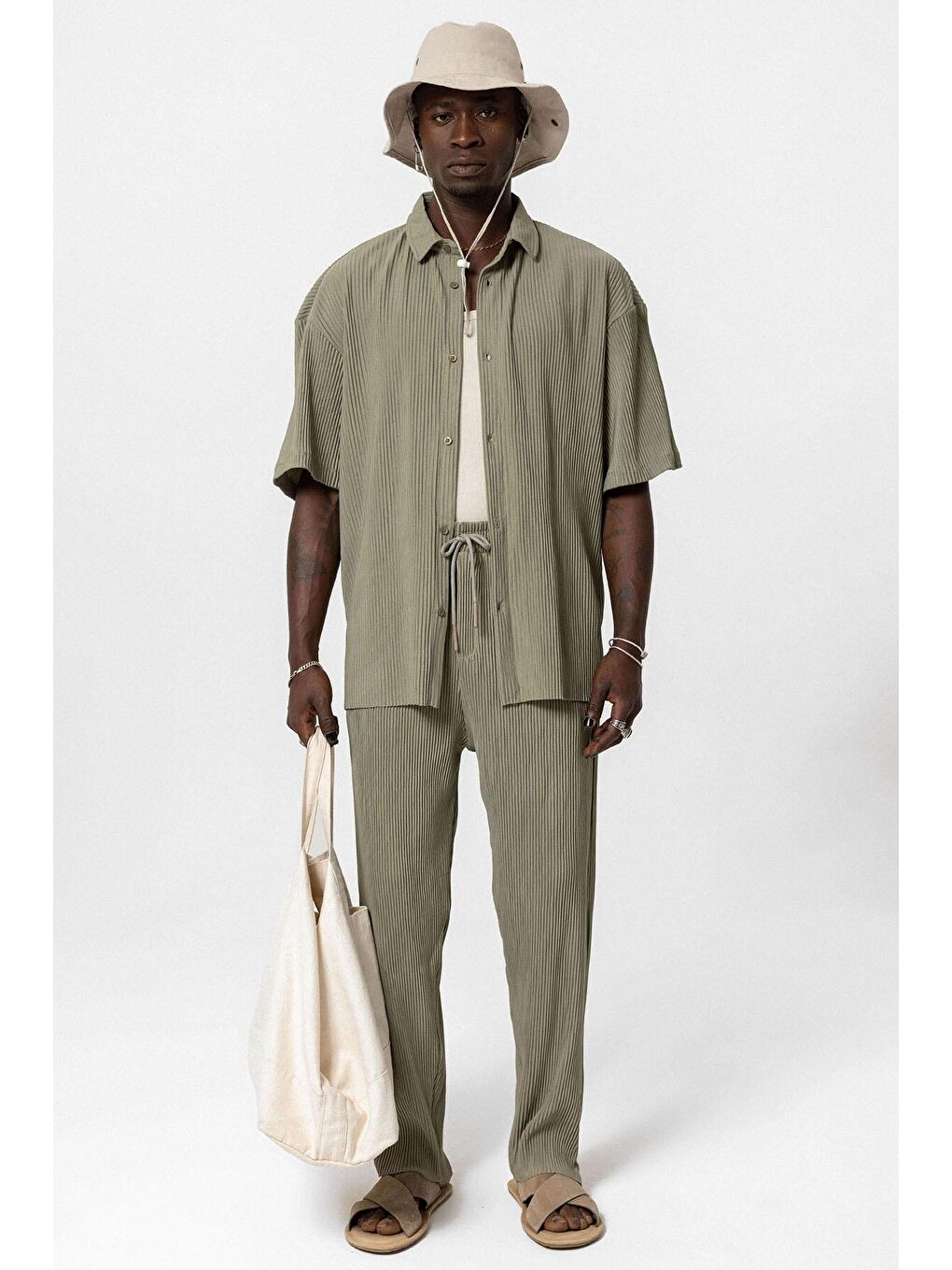 Basic Oversize Ottoman Takım Haki-5