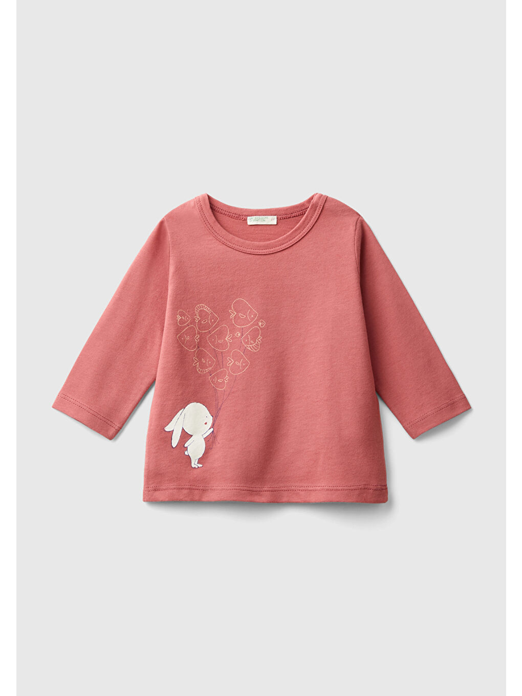 United Colors Of Benetton Pembe Bebek Gül Kurusu Önü Su Baskılı Omzu Gizli Çıtçıtlı  Sweatshirt