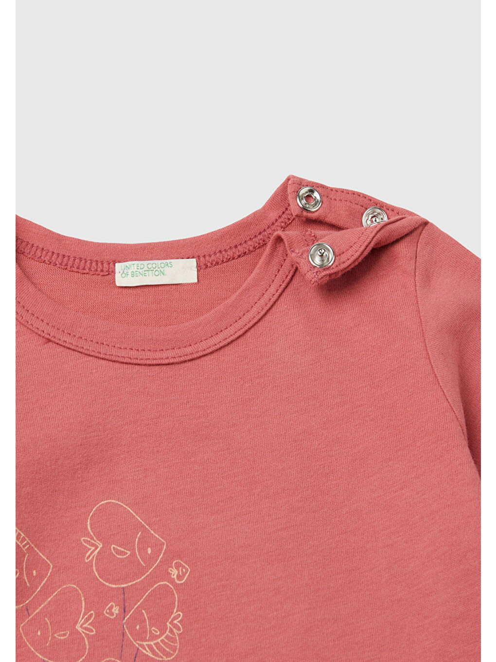 United Colors Of Benetton Pembe Bebek Gül Kurusu Önü Su Baskılı Omzu Gizli Çıtçıtlı  Sweatshirt - 2